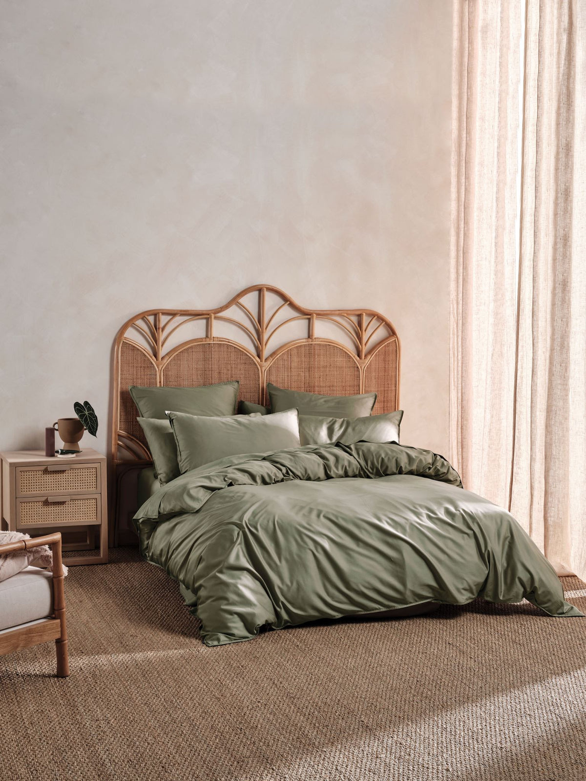 Duvet Cover Set Bamboo Cotton Sateen Linen House Nara Single Moss