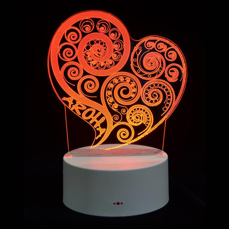 Aroha LED Night Light showcasing 7 color options, touch-sensitive controls, and sleek design for calming ambiance.