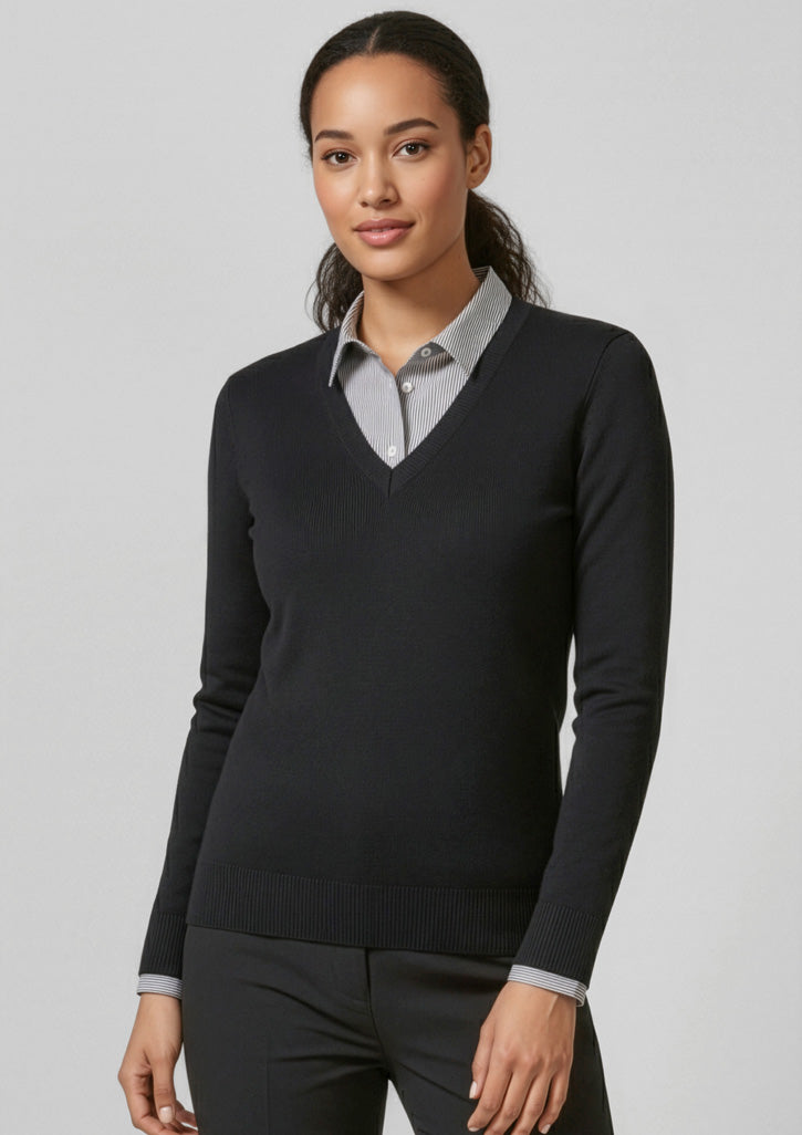 V-Neck Womens Knit Pullover - Navy