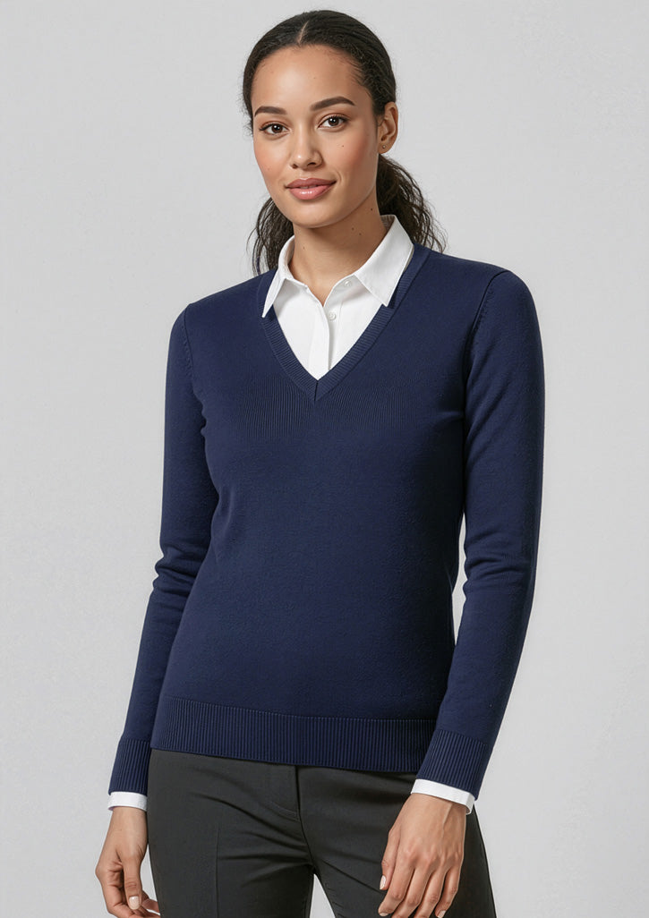 V-Neck Womens Knit Pullover - Navy
