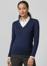 V-Neck Womens Knit Pullover - Navy