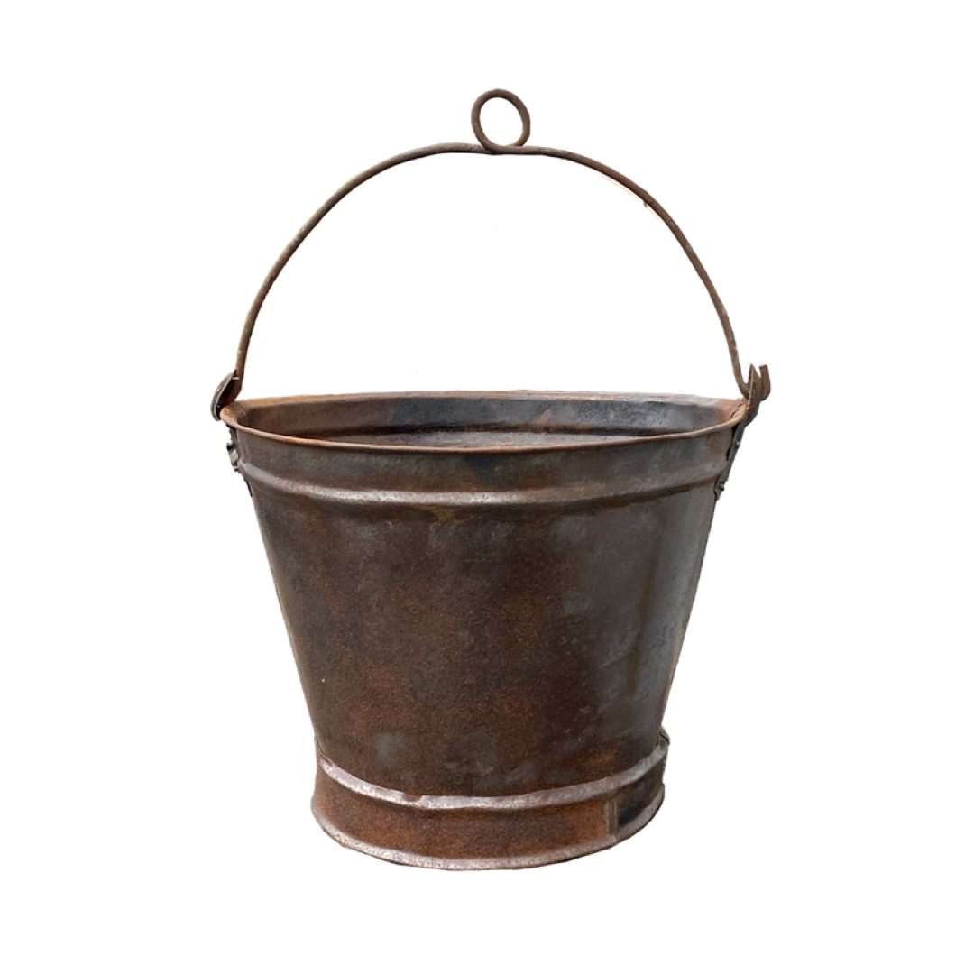 Rustic vintage bucket/planter ideal for flowers or herbs, enhancing home decor with nostalgic charm and durability.