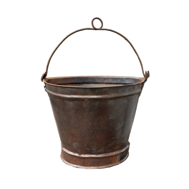 Rustic vintage bucket/planter ideal for flowers or herbs, enhancing home decor with nostalgic charm and durability.