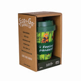 Eco-to-Go Bamboo Cup featuring cute red pandas, eco-friendly design, includes anti-spill lid, 6.5 x 6.5 x 14.5 cm.