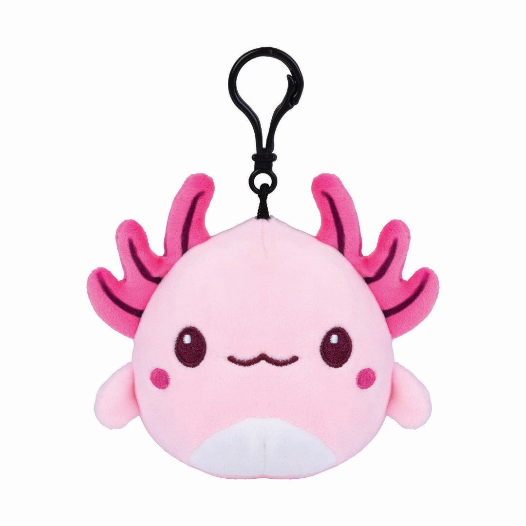 Adorable set of 18 pink plush axolotl keychains, perfect for accessories, gifts, and party favors.