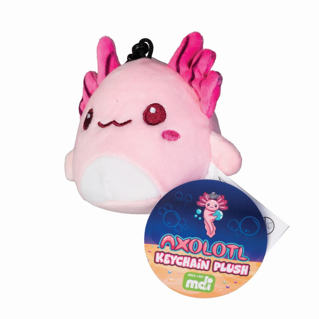 Set of 18 soft pink axolotl plush keychains, perfect for adding cuteness to bags and keys. Ideal gift for all ages.