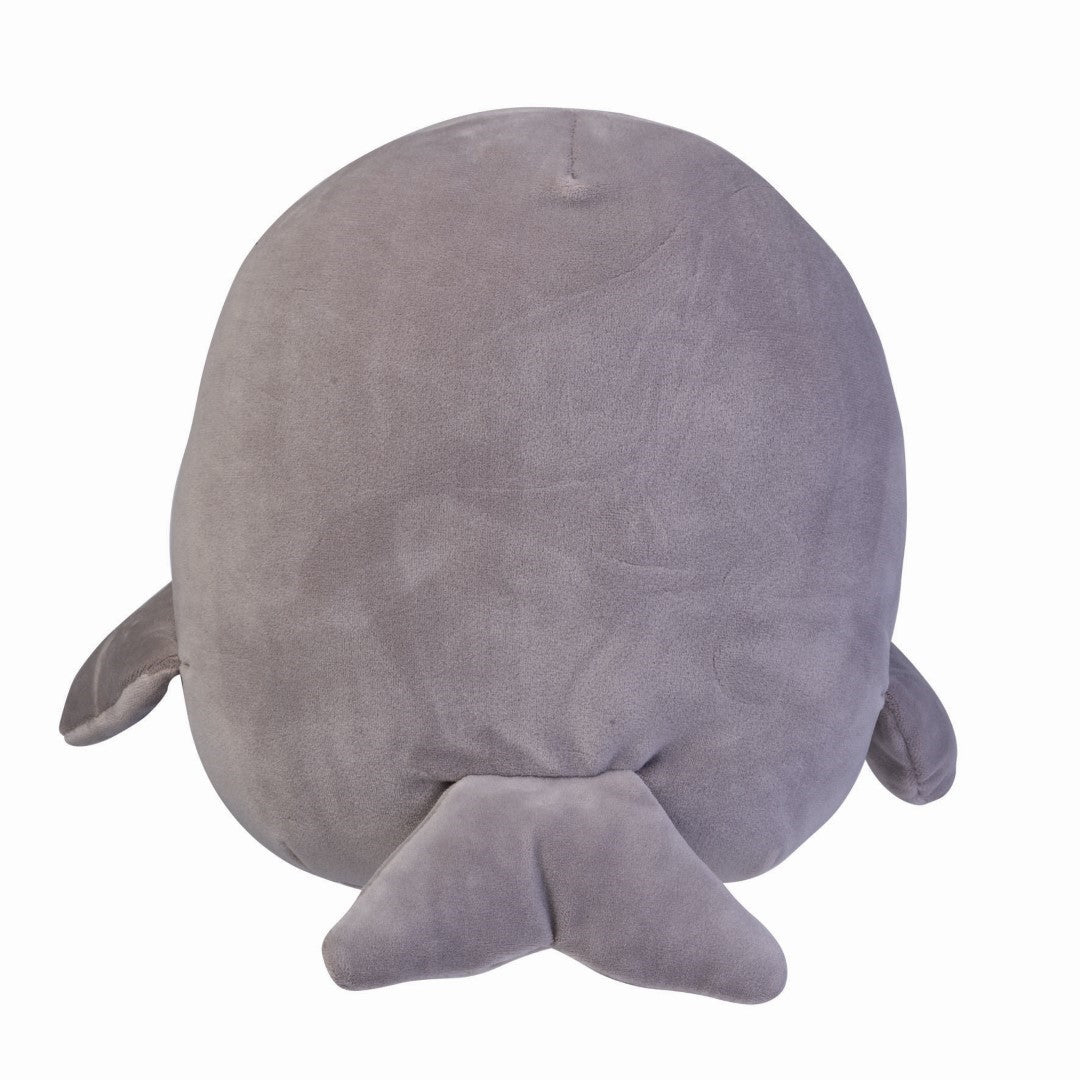 Adorable dugong plush cushion made of soft velour, with lettuce peeking from its mouth for a playful touch.