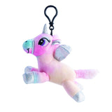 Colorful tie-dye unicorn plush keychain that squeaks when squeezed, perfect for bags or keyrings, set of 12.