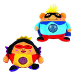 Colorful plush stress balls with superhero designs, perfect for squishing and sensory play for all ages. Set of 12 assorted units.