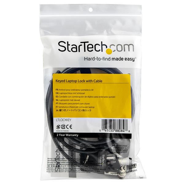Keyed Cable Lock - Push-to-Lock Button - 2 m / 6.5' Cable