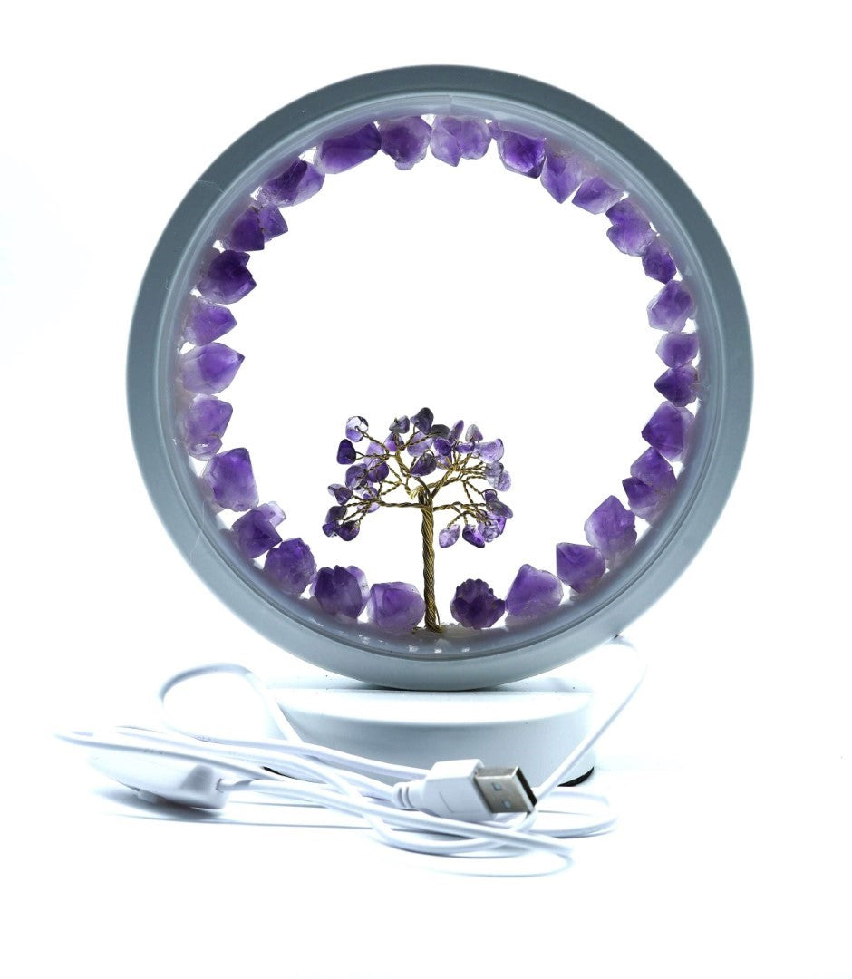 LED USB Lamp - Amethyst with Gemstone Tree (20 x 18 x 18cm)