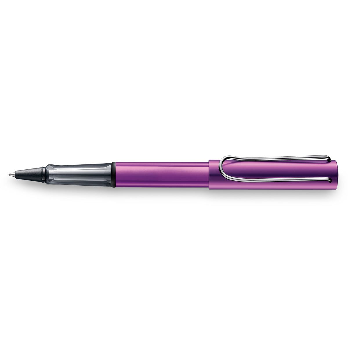 Lamy Al-Star Rollerball in metallic lilac, featuring ergonomic grip and transparent section for smooth, stylish writing.