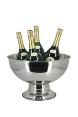 Stunning silver stainless steel champagne bowl with a reflective finish, perfect for chilling drinks at gatherings.