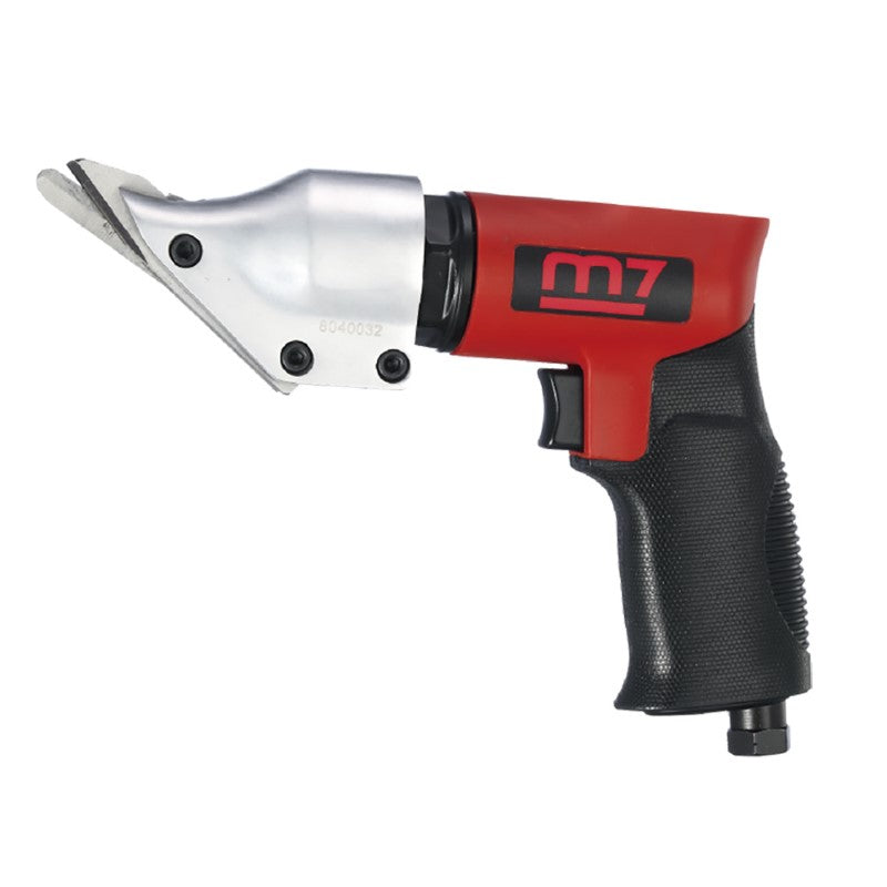 M7 Air Shear: Lightweight, 2600 SPM air tool for precision cutting up to 1.6mm in stainless steel, mild steel, and aluminum.