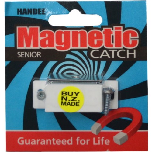 Senior-friendly magnetic cupboard catch for secure closures, easy installation, and included screws. Made in New Zealand.