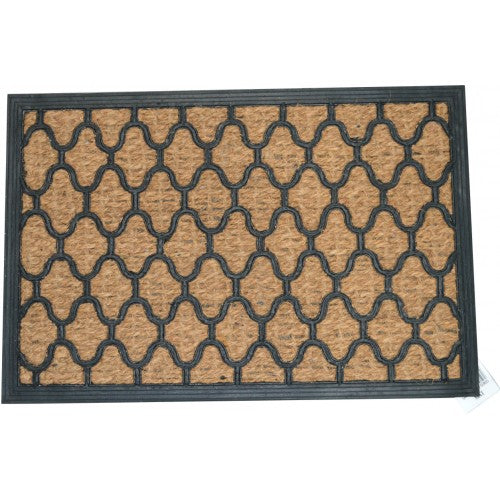 Woven coir door mat with a durable rubber base, measuring 40x60cm for effective dirt trapping.