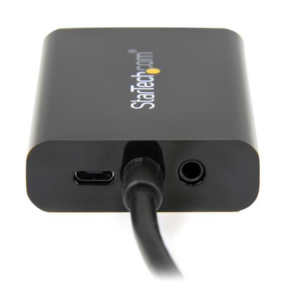 Micro HDMI to VGA adapter with audio; connects devices for presentations and HD video up to 1080p on VGA displays.