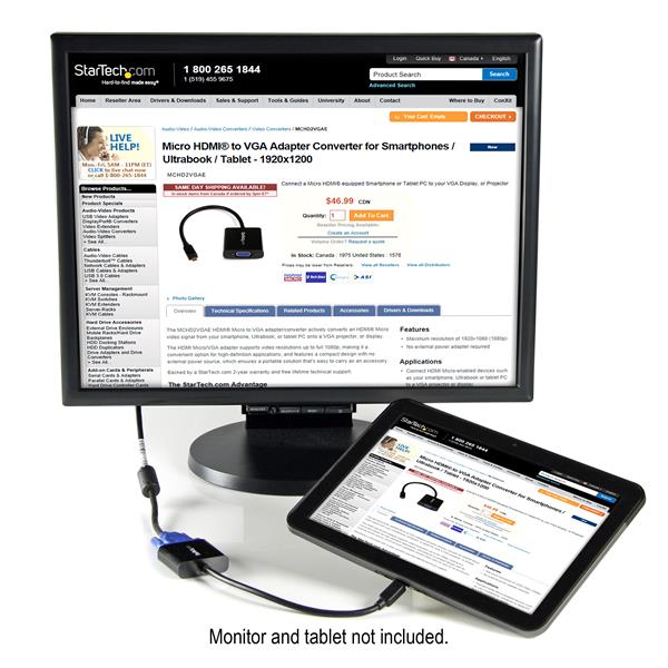 Micro HDMI to VGA Adapter 1920x1200 for Ultrabook / Tablet