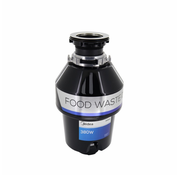 Midea 1/2HP Food Waste Disposer, featuring powerful grinding, continuous feeding, and quiet operation for efficient kitchen waste management.