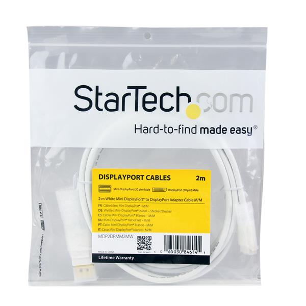 2m 6 ft White Mini DisplayPort to DisplayPort 1.2 Adapter Cable - DisplayPort 4k
