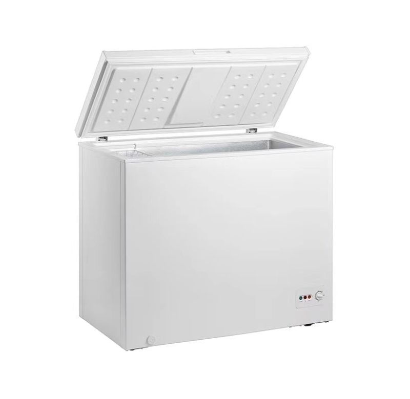 Midea chest freezer MDRC405FZF01AP with 295L capacity, mechanical control, and removable basket for organized storage.