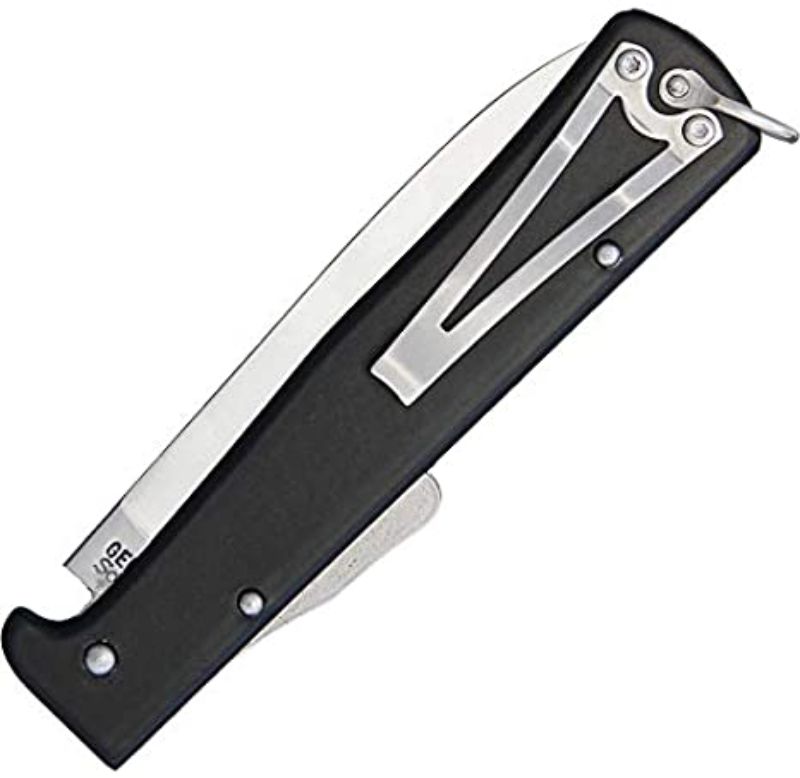Mercator pocket knife with locking 90mm carbon steel blade, 110mm black iron case handle, perfect for outdoor and everyday tasks.