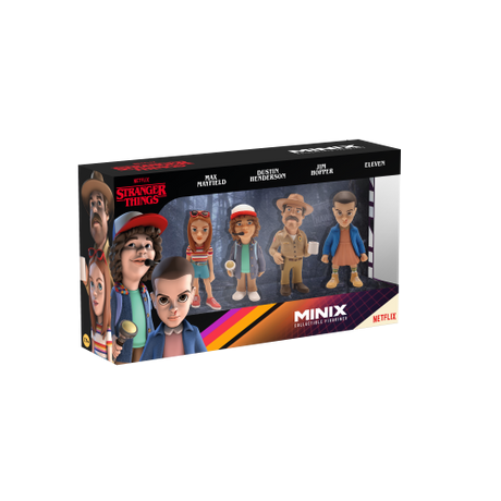 MINIX Stranger Things 4 pack features 7cm detailed figurines of beloved characters, perfect for display and collection.