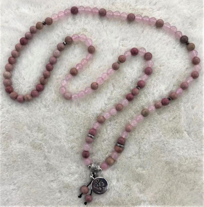 Mala Necklace - Rhodochrosite and Rose Quartz (70cm)