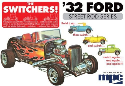 Detailed MPC 1/25 '32 Ford Switchers Roadster model kit featuring 120 parts for customizable classic car building.