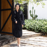 L/XL Microplush Robe Black- Bambury