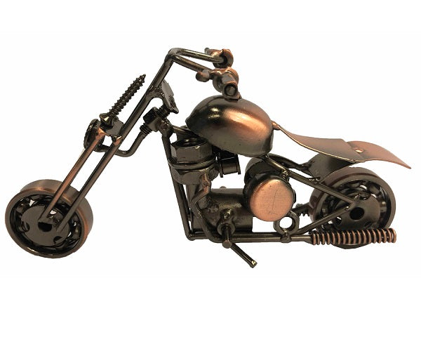 Copper chopper motorbike ornament, 17cm tall, showcasing intricate design and craftsmanship.