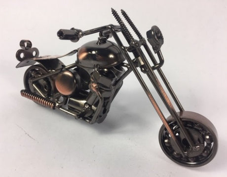 Coiled Copper Chopper Motorbike model, 16cm wide, 8cm high, showcasing intricate copper design and classic chopper style.