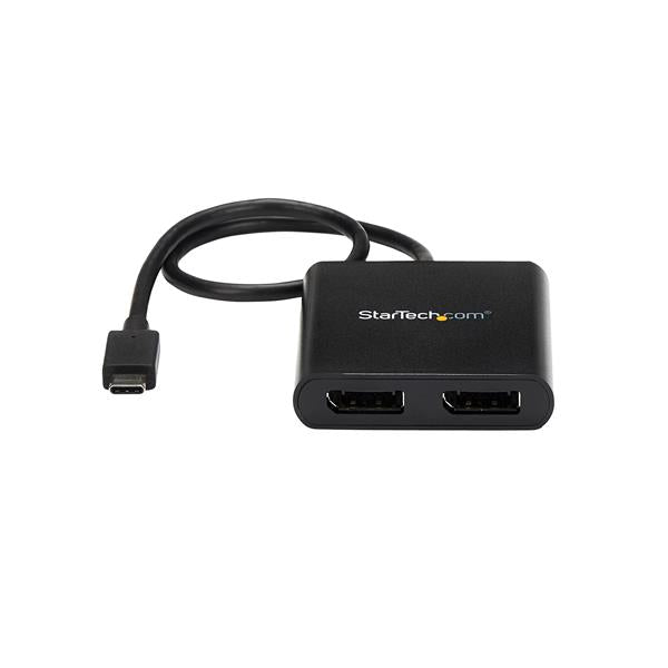 USB-C to DisplayPort MST hub enabling dual monitor setup with UHD 4K resolution for enhanced productivity and multitasking.