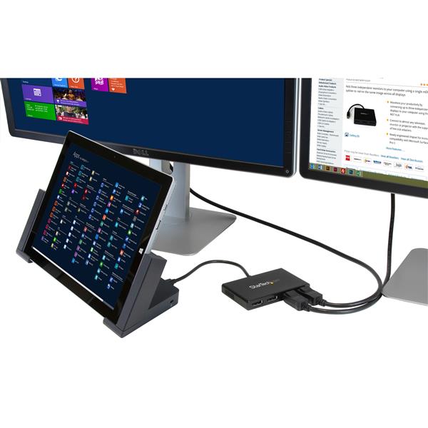 DisplayPort to DisplayPort MST Hub connecting four monitors for enhanced productivity and Ultra HD 4K video quality.