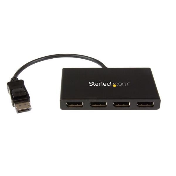 DisplayPort MST hub connecting four monitors, enabling Ultra HD 4K resolution for enhanced productivity and seamless multi-tasking.