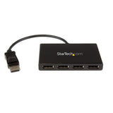 DisplayPort MST hub connecting four monitors, enabling Ultra HD 4K resolution for enhanced productivity and seamless multi-tasking.