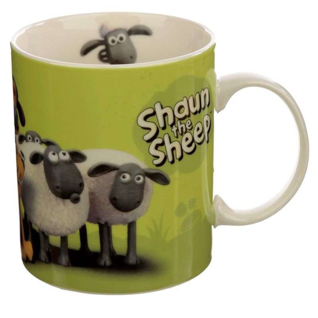 Porcelain mug featuring Shaun the Sheep in vibrant green, perfect for enjoying 300ml of your favorite beverage.