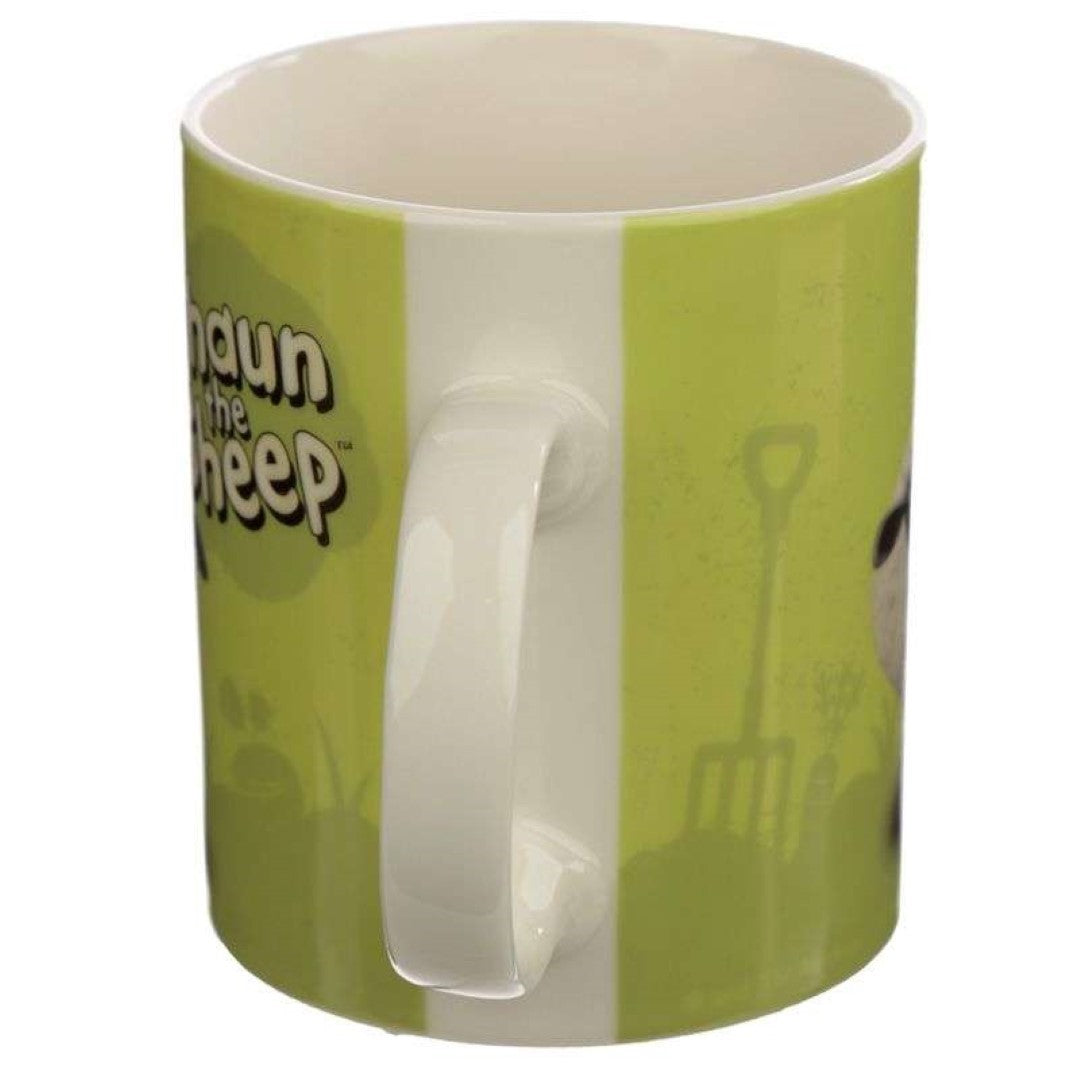 Charming Shaun the Sheep green porcelain mug, 300ml, microwave and dishwasher safe, perfect for coffee and tea lovers.