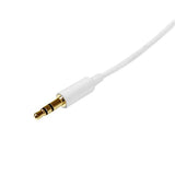 White 1m 3.5mm male to male audio cable, slim design for seamless connection to portable devices and audio systems.