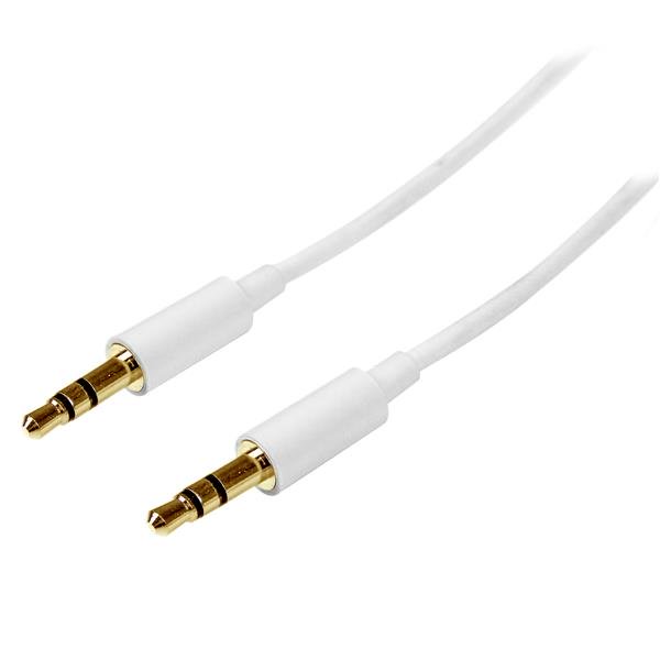 1m White Slim 3.5mm Male to Male Audio Cable for seamless device connectivity and high-fidelity sound.