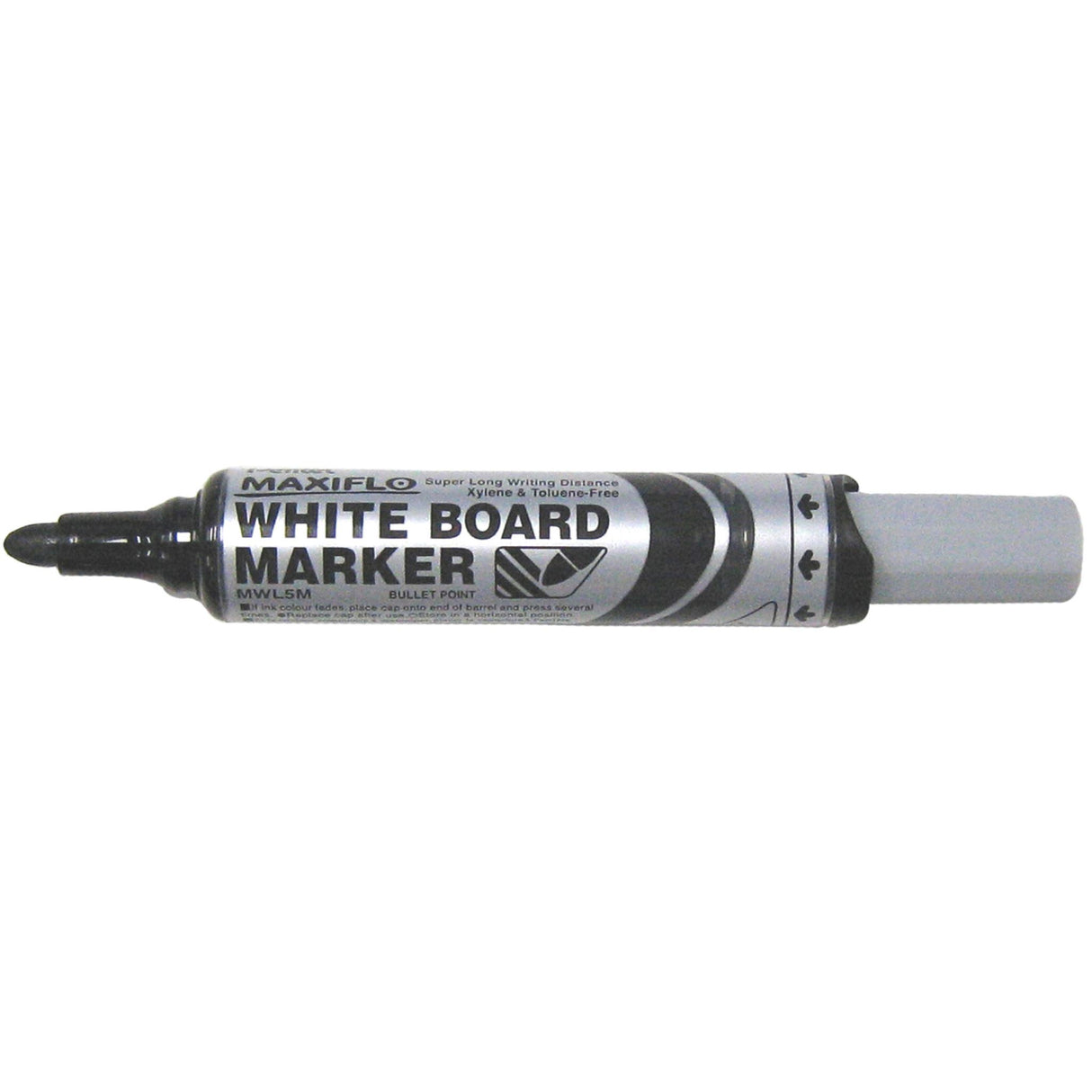 Set of 12 Pentel Maxiflo Black Dry-Erase Markers with pump action rejuvenation for long-lasting, vibrant ink flow.