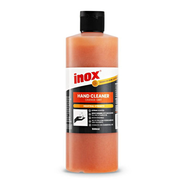 Hand Cleaner - Orange Grit Inox (500ml) with natural grit, citrus scent, and moisturizing ingredients for tough hand grime.