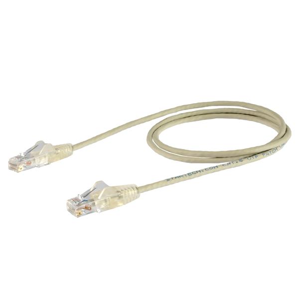 1 m slim CAT6 cable in grey with snagless RJ45 connectors, designed for reliable Gigabit network connectivity in tight spaces.