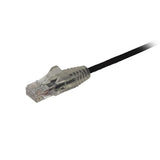 3m slim CAT6 cable in black with snagless RJ45 connectors for reliable Gigabit network connections in tight spaces.