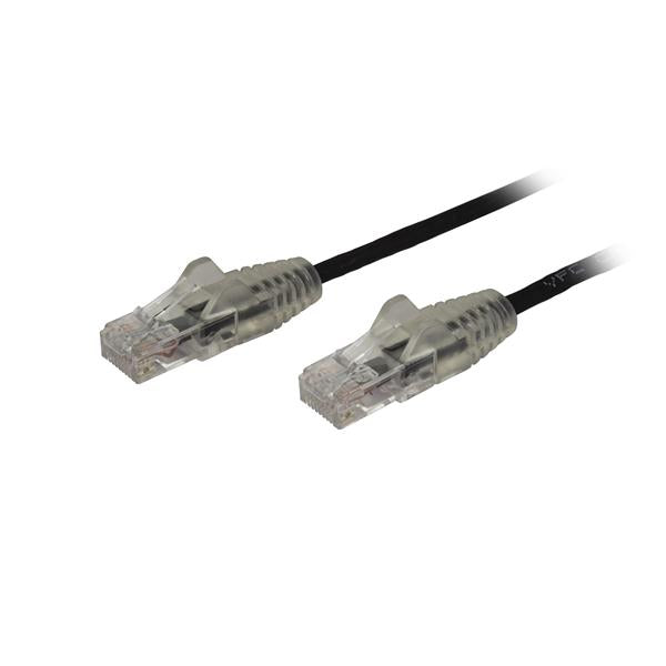 3 m slim black CAT6 cable with snagless RJ45 connectors, designed for reliable Gigabit network connections in tight spaces.