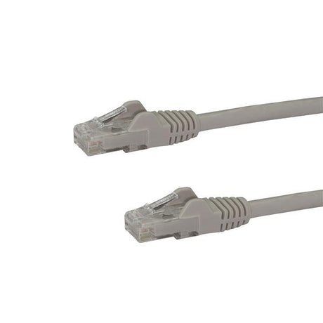 Gray 10m Cat6 patch cable with snagless RJ45 connectors, designed for high-speed, reliable Gigabit network connections.