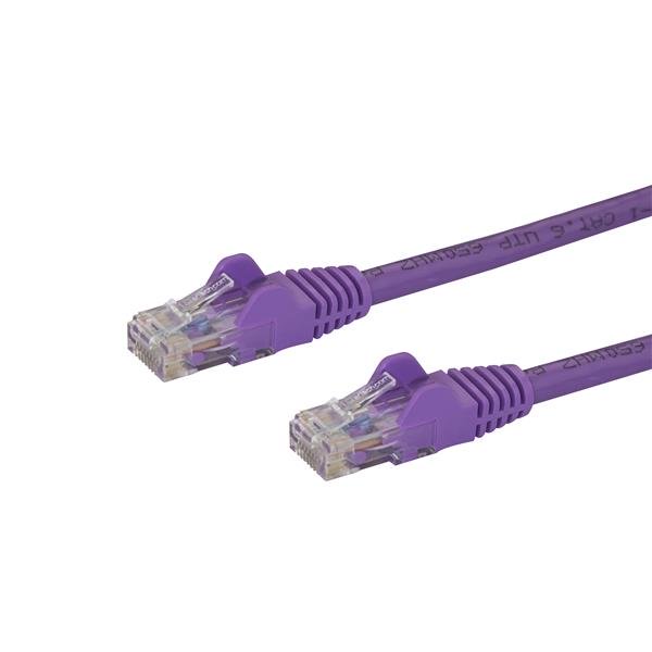 Purple 0.5m Cat6 Ethernet patch cable with snagless RJ45 connectors, designed for high-speed Gigabit network connections.