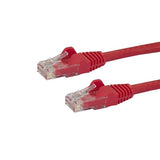 Cat6 Patch Cable in vibrant red, 2m long, featuring snagless RJ45 connectors for high-speed and reliable network connections.