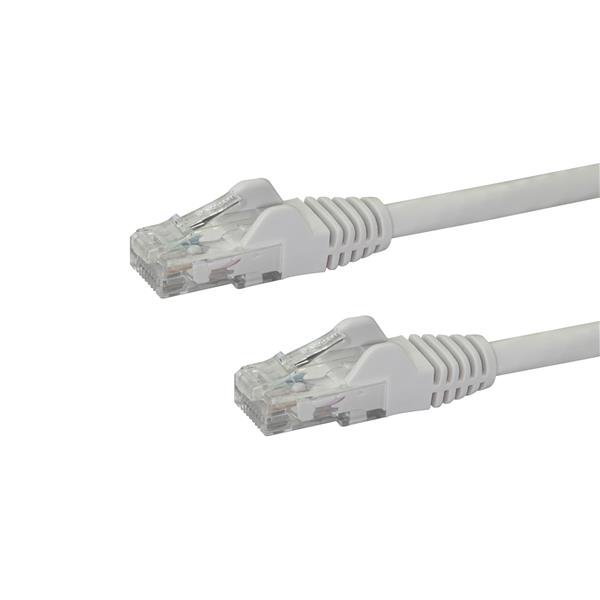 White 10m Cat6 Patch Cable with snagless RJ45 connectors for reliable Gigabit connections and optimal network performance.