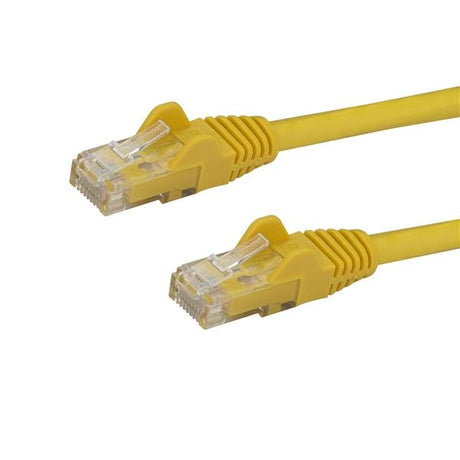 Yellow Cat6 patch cable, 1m long, with snagless RJ45 connectors for reliable Gigabit network connections and easy color coding.